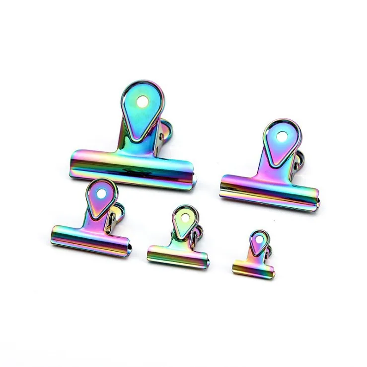 Simple Retro Colorful Water Droplet Binder Clip Metal Electroplated Rainbow Water Droplet Voucher Clip