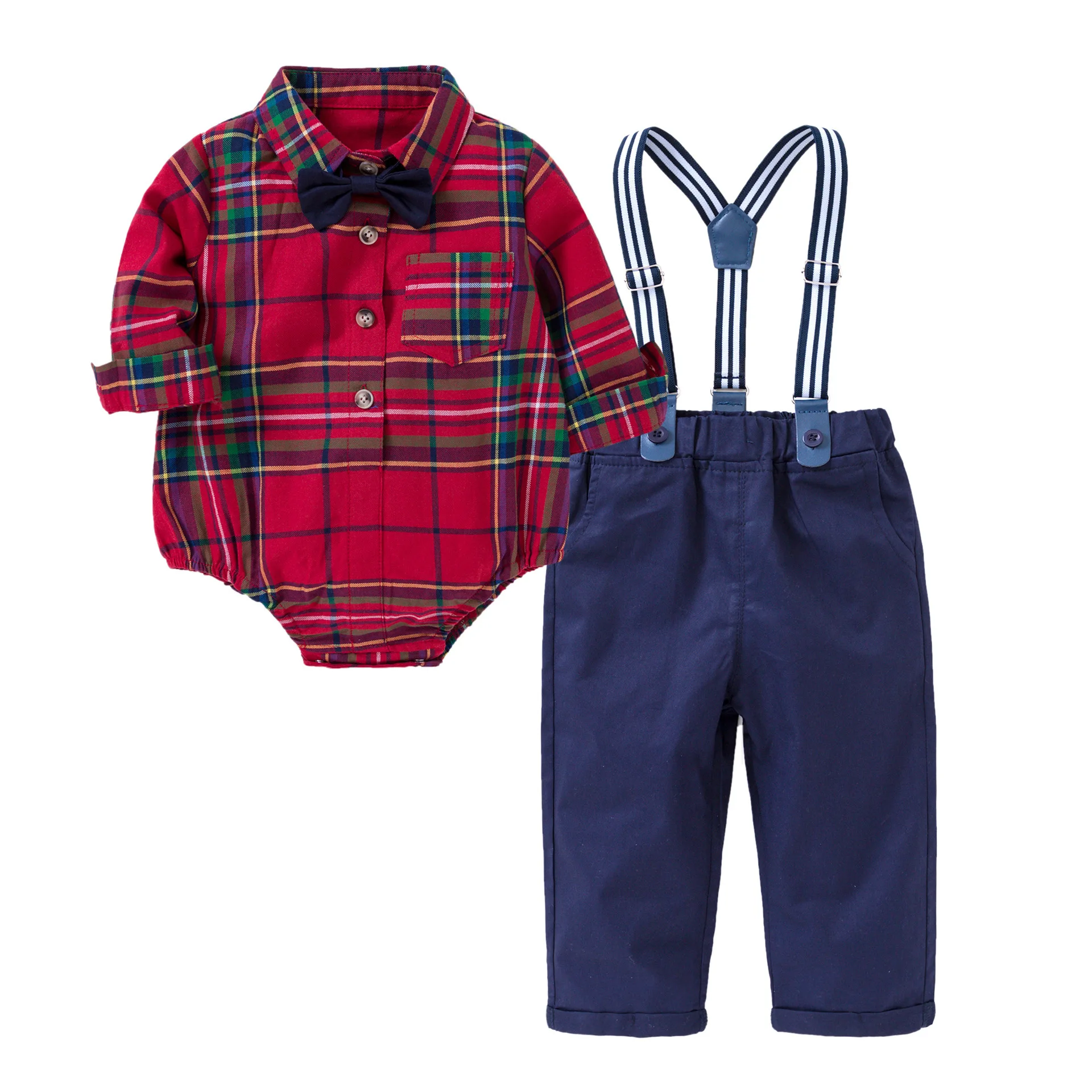 

Dance ling die Childrenswear 2019 Autumn New Style Plaid Suspender Pants Two-Piece Set Sebiro, Male Baby a Year of Age Formal Dr