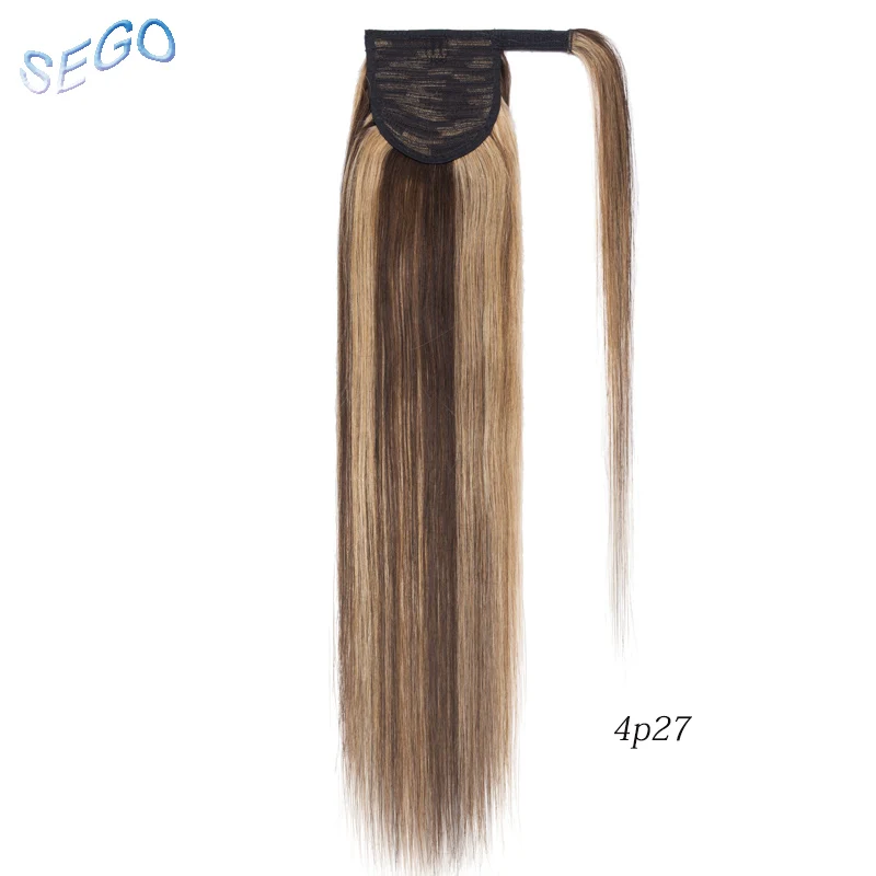 4P27 SEGO 1"-22" 80 г-95 г натуральные человеческие волосы для наращивания, не Реми, бразильские волосы на заколках, обмотка вокруг хвоста пони для женщин - Цвет: 4P27