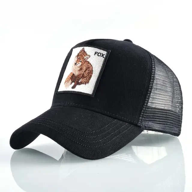 Fashion Animals Embroidery Baseball Caps Men Women Snapback Hip Hop Hat Summer Breathable Mesh Sun Gorras Unisex Streetwear Bone Black Fox