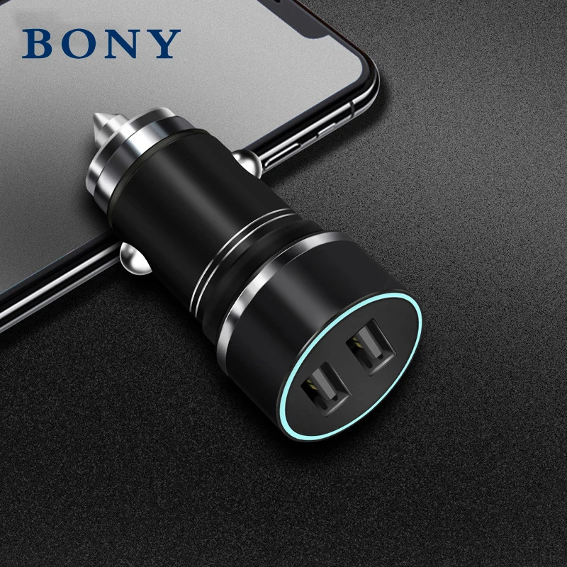 BONY Новая мода smart 2,4 carcharger алюминиевый сплав Полный Металлический Мини корпус внешний вид Атмосфера лампы роскошный мобильный телефон зарядное устройство