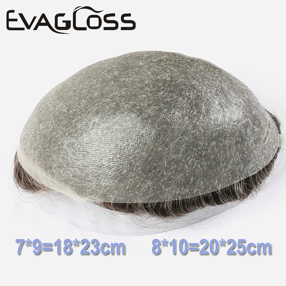 Men's Wig 0.06-0.08mm Skin PU Hair Pieces Men Toupee Unit Hair V Loop Replacement System For Male Toupee