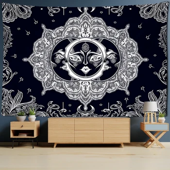 

White Black Sun Moon Mandala Tapestry Sun God Wall Hanging Hippie Wall Carpets Dorm Decor Psychedelic Tapestry