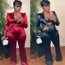 

Women's Long-Sleeved Suits Sexy African Women's Solid Color Casual Trousers Two Piece Set 2022 Winter Professional Clothing Set