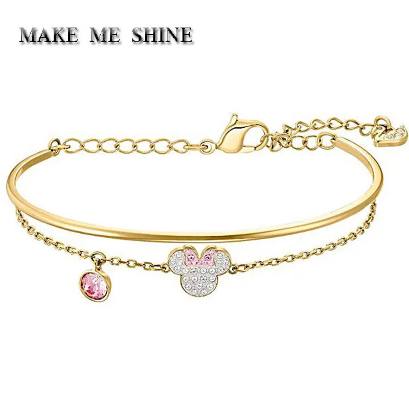 SWA милый браслет кристалл двойной браслет розовый мультфильм модный браслет Minnie рука запястье цепь девушка день рождения ювелирные изделия подарок