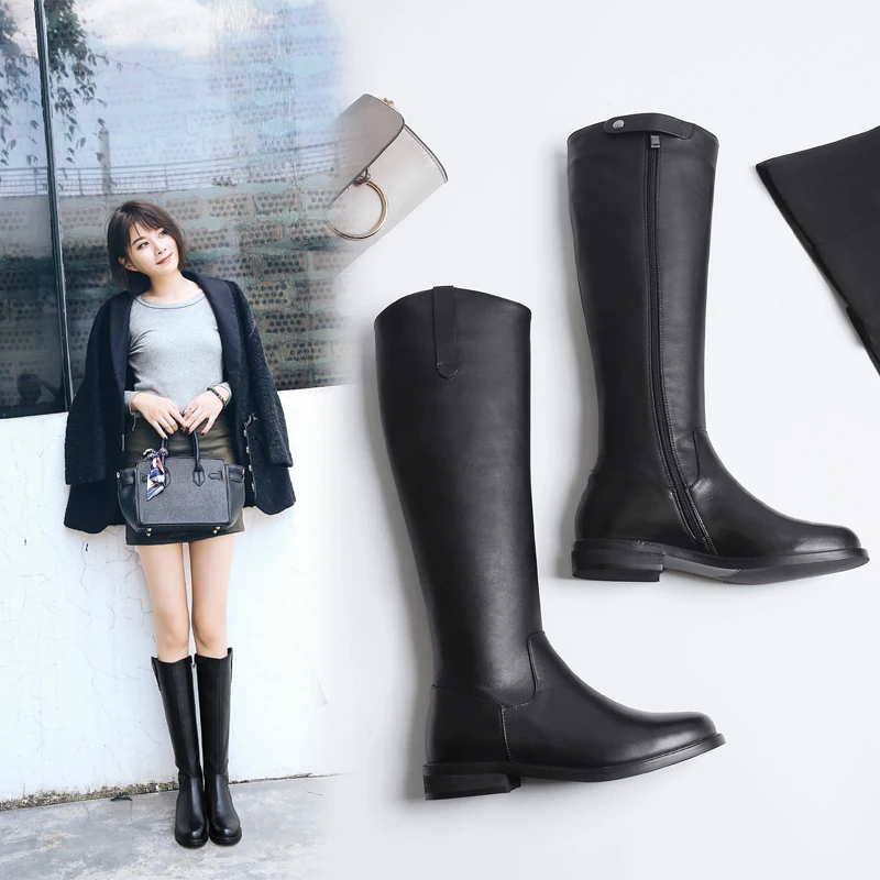 

2020 round toe flat with solid color all-match high boots Korean style long boots women