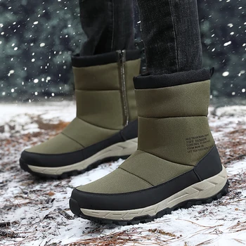 

Winter Men Shoes Warm Plush Snow Boots Men Waterproof Safety Shoes Flat Military Boots Unisex Cotton Shoes Mid-calf Botas Hombre