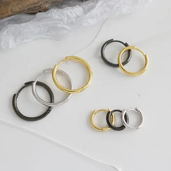 

Large Hoop Earrings Real 925 Sterling Silver Gold Black Hoop Earrings Korean Geometric Round Earring Women Fashion Festival Gift
