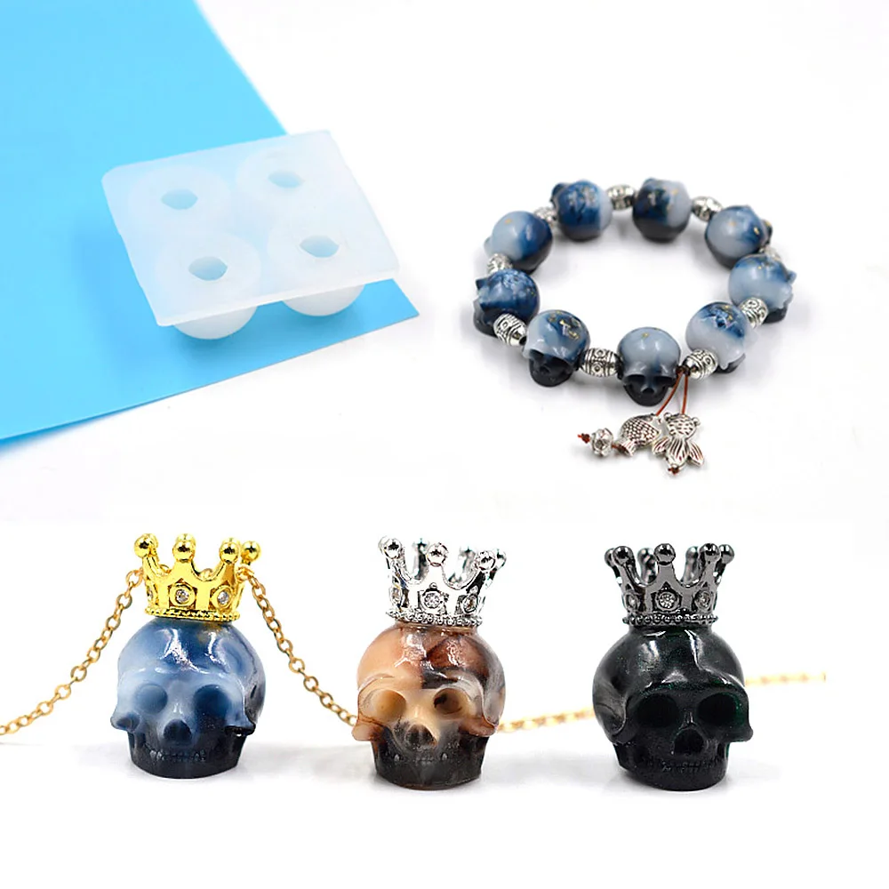 Silicone Mold For Resin Bracelet With Skull Bead Silicone uv Resin DIY Clay Epoxy Resin Pendant Molds For Jewelry