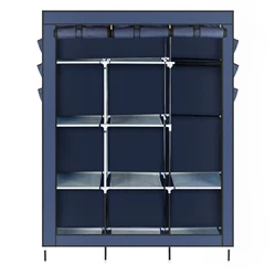 Armario de tela no tejida a prueba de polvo, armario de almacenamiento de ropa impermeable, muebles para el hogar, dormitorio, estante portátil multiusos, color azul
