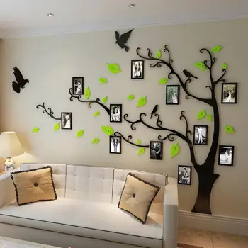 

New arrival Crystal acrylic Frame tree bird 3d wall stickers TV wall sofa background DIY art wall decor stickers