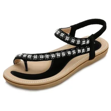 Новые женские босоножки; летние модные сандалии со стразами в богемном стиле; сандалии на ремешках; пляжная обувь на плоской подошве; zapatos mujer; ll99