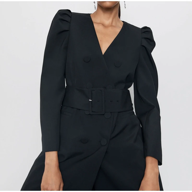 Элегантные женские мини-платья с черным поясом, модные двубортные куртки для женщин, офисные женские пальто, новинка
