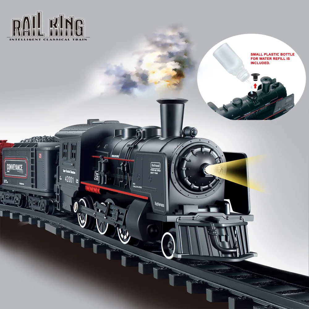 Battery Operated Railway Classical Freight Train Water Steam Locomotive Playset with Smoke Simulation Model Electric Train Toys b o railway classical freight train set passenger water steam locomotive playset with smoke simulation model electric train toys