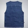 2022 Big Size V-Neck Classic Multi Denim Work Vest Mens Solid Casual Waistcoat with Many Pockets Fishing Vest Sleeveless Jacket ► Photo 3/6