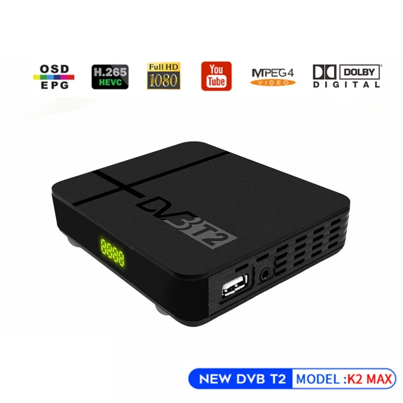 Best Fully HD 1080P Digital DVB T2 K2 MAX Terrestrial TV Tuner H.265 HEVC Built In RJ45 LAN Support AC3 IPTV DVB T2 Set Top Box EU Pl