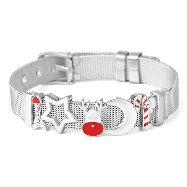 Quality 10mm Stainless Steel Mesh Bracelet With Christmas Boots & Elk Charm Slide Beads For Women Men Lucky Jewelry Gift