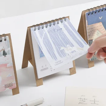 

Calendar 2020 Creative Japanese Desktop Coil Calendar Cartoon Cute DIY Kraft Paper small Calendar Customization office supplies
