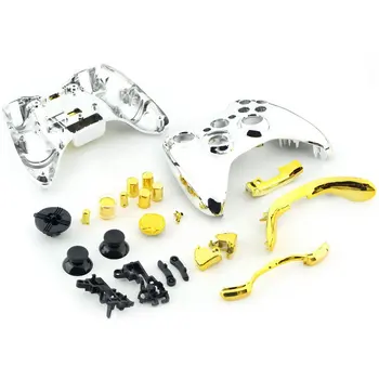 

Custom Chrome Silver Controller Shell for Xbox 360 Housing with Full Chrome Gold Buttons Inserts Accessories Wholesale