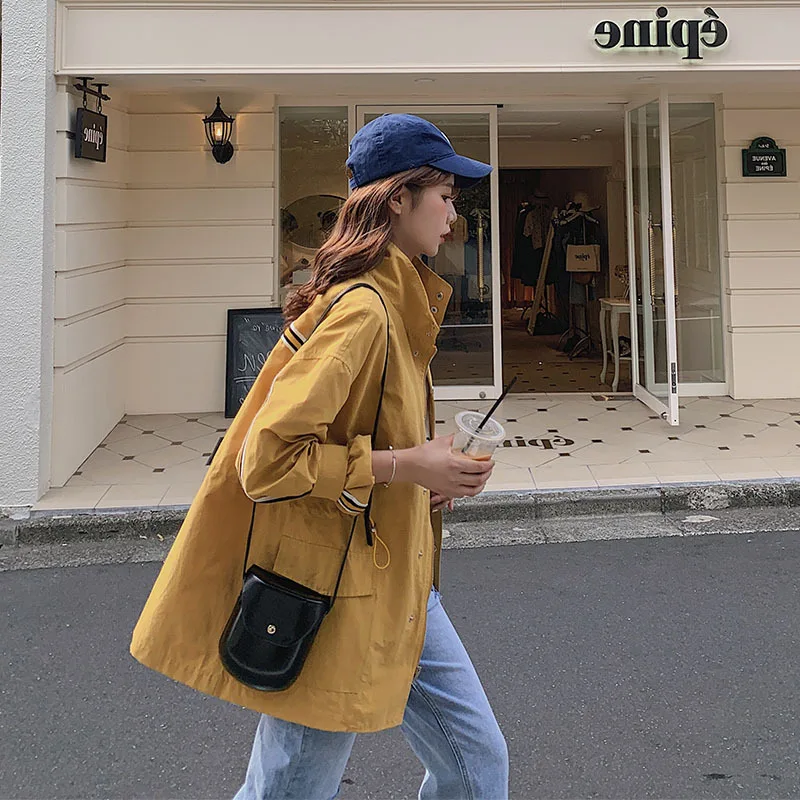 

Trench Coat Women's Mid-length 2019 New Style Spring And Autumn Loose Casual Short Short-height School Season INS Workwear Short