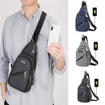 

New Fashion Men Casual Outdoor Sports Chest Bag Creative Men USB Charge Shoulder Messenger Bag Sac poitrine homme