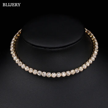 

BLIJERY High Quality Gold Color Rhinestone Crystal Choker Necklace for Women Chain Chokers Prom Wedding Jewelry Femme Collier