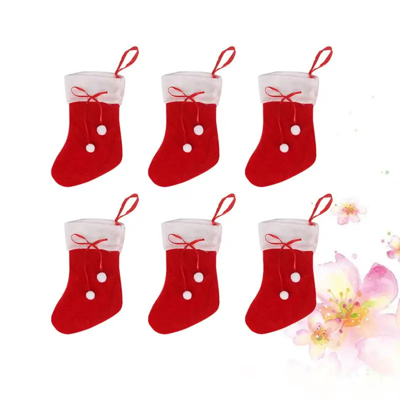 6 Pcs Stockings Portable Reusable Simple Candy Bags Christmas Tree Decor Santa Stockings For Christmas Supplies