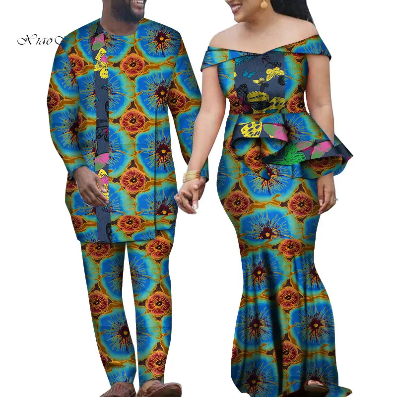 Комплект из 2 предметов, африканская одежда для пар с принтом Дашики для влюбленных, мужской костюм, женские вечерние платья макси, мужские костюмы, рубашки и штаны, WYQ212 - Цвет: 6