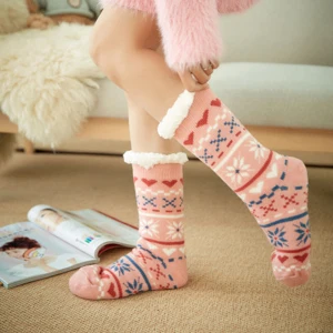 Зимние женские теплые бархатные носки хлопковые вязаные Нескользящие очень плотные мягкие носки теплые рождественские носки для девочек