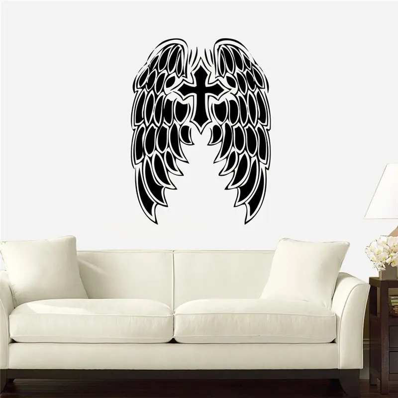 Cross & Feather Pattern Wall Sticker For Church Home Decoration Christian's Room Decals Diy Vinyl Mural Art | Дом и сад