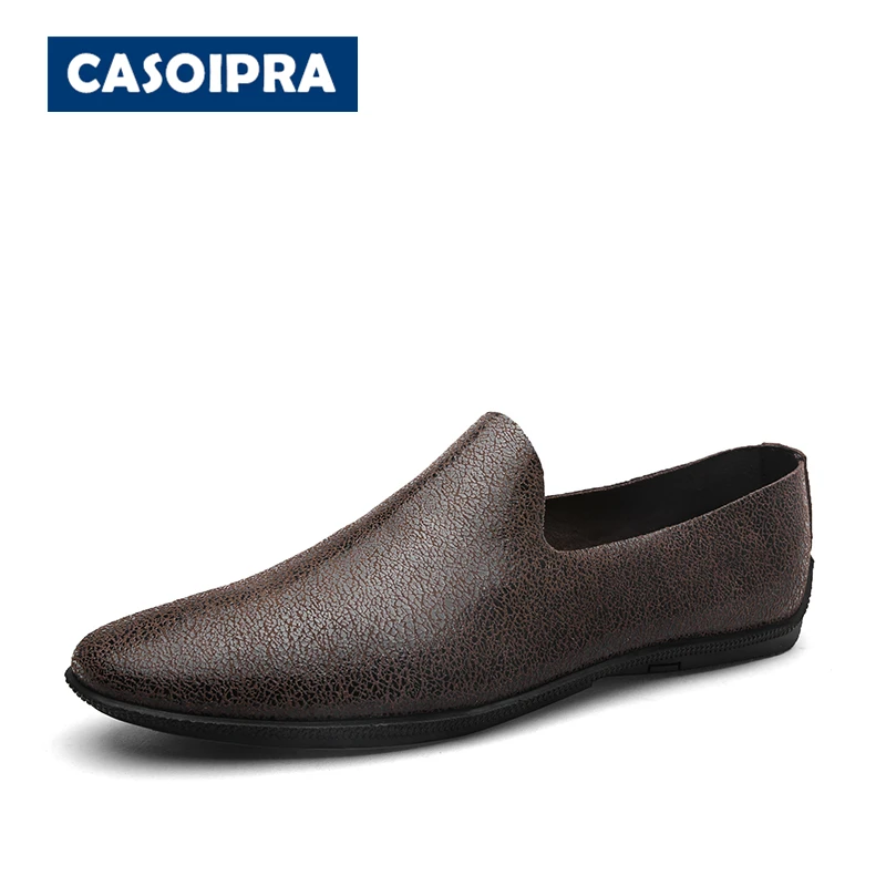 

CASOIPRA Classic Comfortable Men Loafers Black Brown Slip On Driving Shoes 2020 Summer Genuine Leather Casual Shoes Moccasins