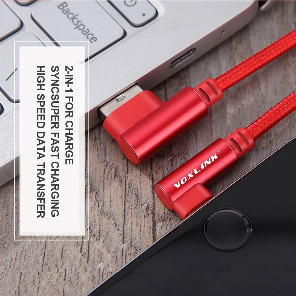 VOXLINK 90 градусов Micro USB кабель передачи данных для быстрой зарядки для samsung/xiaomi/lenovo/huawei/htc/Meizu Android кабели для мобильных телефонов