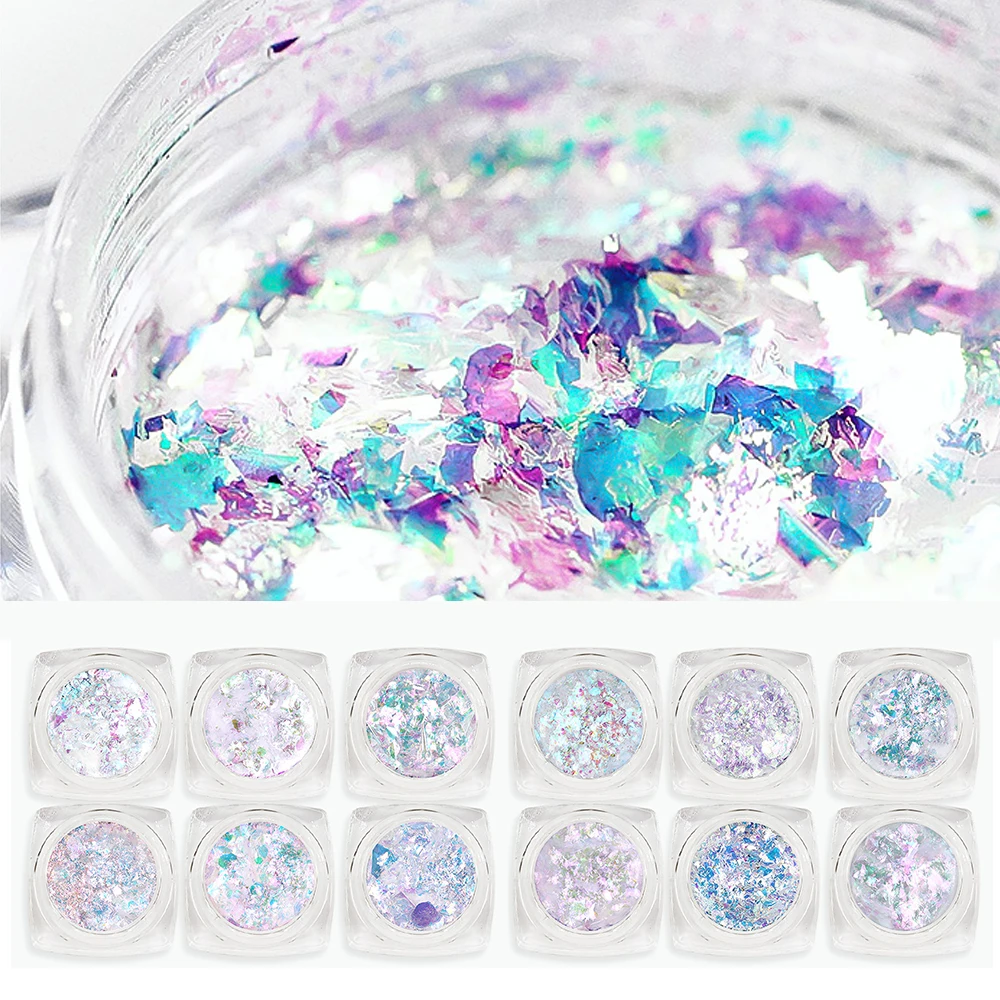 1Box Magic Starry sky Mirror Effects Holographic Chameleon Transparent Rainbow Nail Art Flake Pigment Powder Nail Art Powder