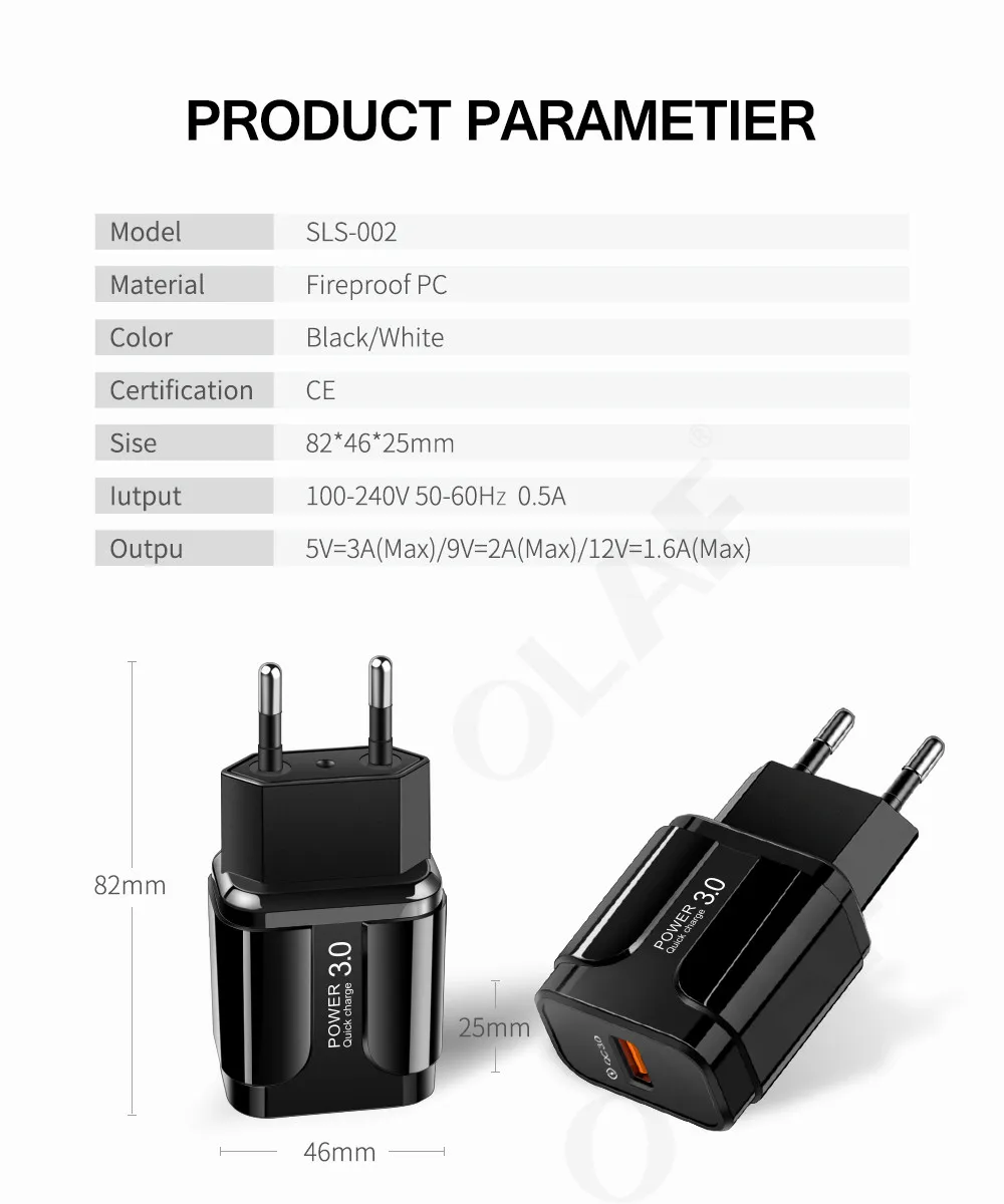 3а Быстрая зарядка 3,0 USB зарядное устройство ЕС США мобильный телефон зарядное устройство адаптер для iPhone Xs MAX 7 8 QC3.0 Быстрая зарядка для samsung Xiaomi