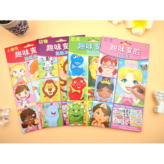 Kids DIY Stickers Puzzle Games Make-a-Face Princess Animal Dinosaur Assemble  Jigsaw Children Recognition Training Education Toy 2