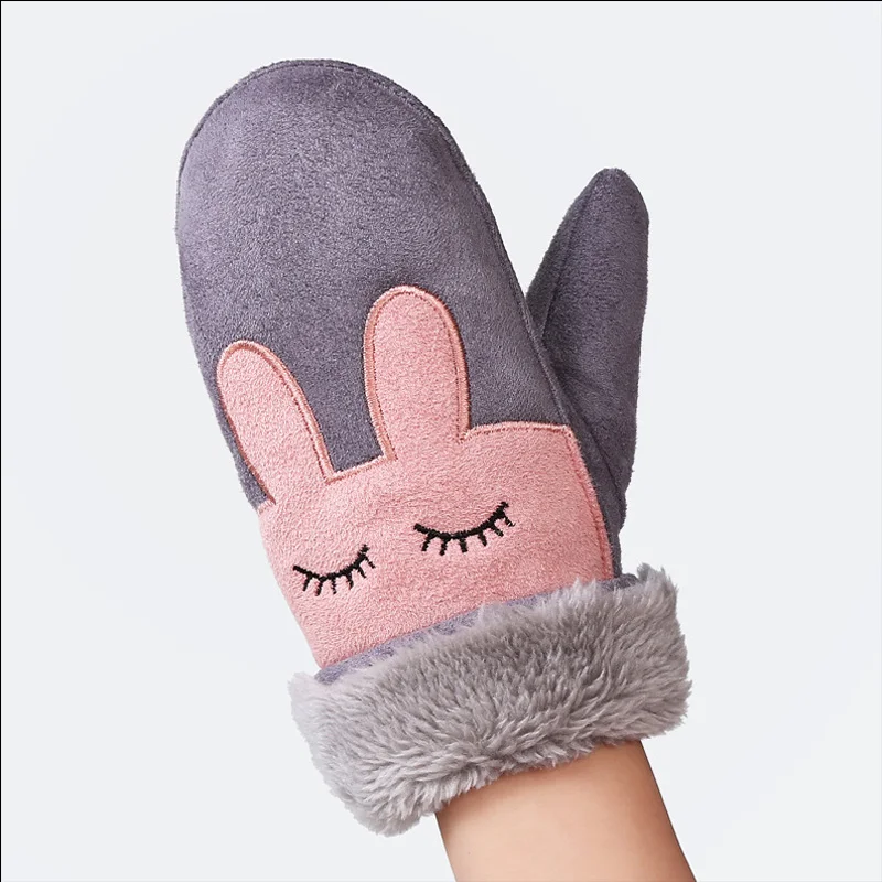 gray Милые теплые зимние перчатки с героями мультфильмов для детей, Мягкие Замшевые Кожаные митенки для пальцев кролика, повседневные уличные перчатки для девочек и мальчиков - Цвет: gray