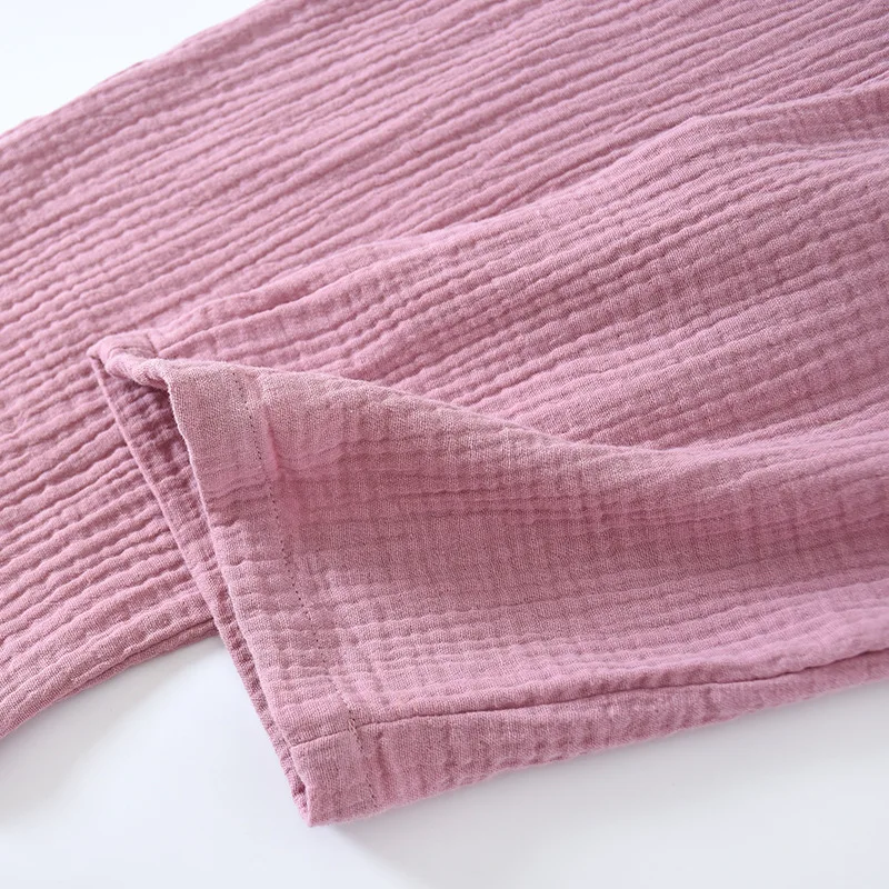 New spring and autumn pure cotton crepe cloth couple soft and breathable men long-sleeve simple home service women two piece set
