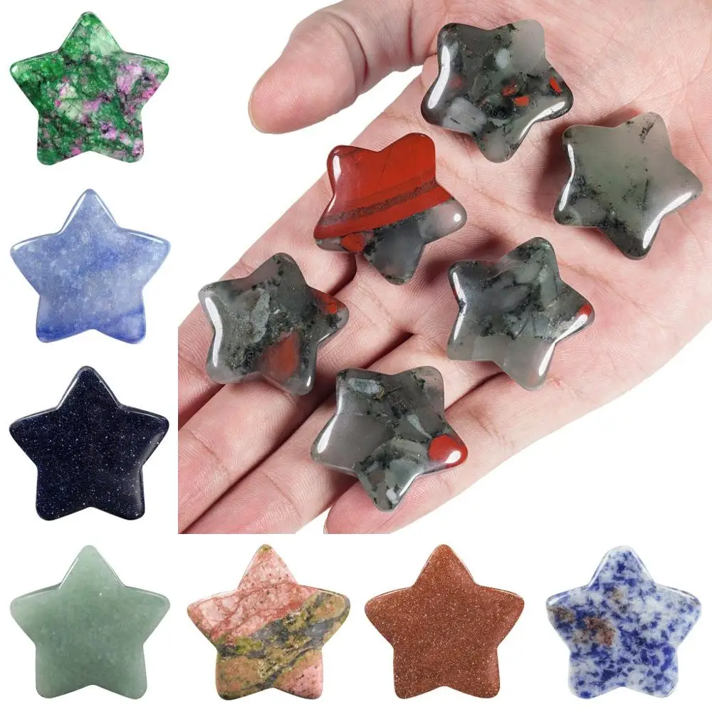 TUMBEELLUWA Set of 5 Healing Crystal Star Shape Worry Stones Pocket Stone Hand Carved Ornamant for Home Decor DIY Jewelry Making 1 pair healing lucky crystal money tree with acrylic bookends book ends for shelves desktop organizer home office