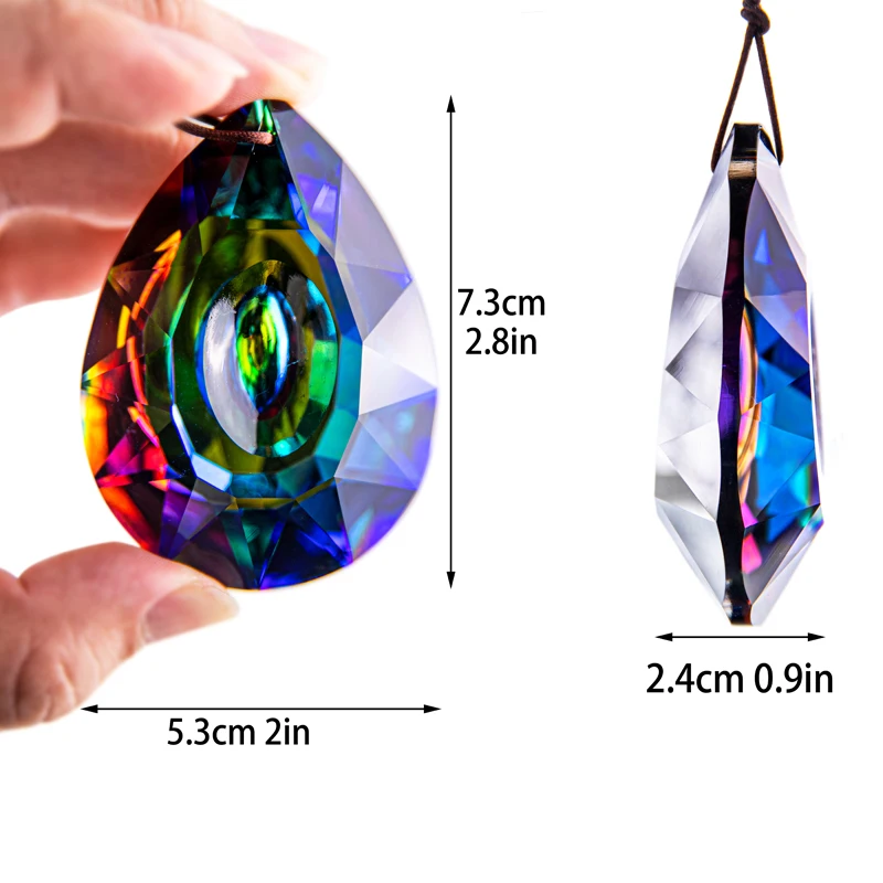 H&D 76mm AB-Color Crystal Prism Suncatcher Window Hanging Decoration Pendant Chandelier Parts Home Wedding Figurine DIY Decor sun catcher crystal pendant sun catchers window ornament