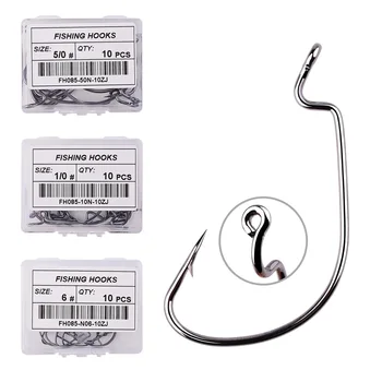 BEST BUY ❤️ 10pcs/ Box Fishing hook Offset 6# - 5/0# crank hook for soft worm bait fishhook crankbait fishing tackle accessories pesca hooks - discount item 26% OFF Sports & Entertainment