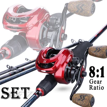 

Sougayilang Fishing Rod and Reel 8:1 Gear Ratio High Speed Baitcasting Reel 5 Section Casting Fishing Rod Set Fishing Tackle