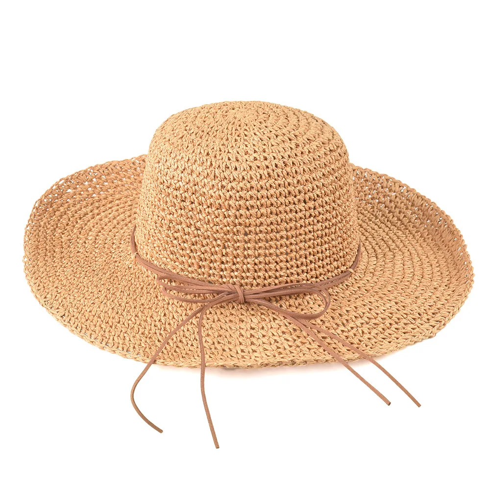 

Foldable Raffia Sunhat Women Summer Sunshade Anti-UV Korean Cap Female Beach Seaside Travel Outdoor Sunscreen Bowknot Hat H7382