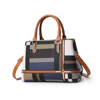 

2019 New Casual Plaid Shoulder Bag Fashion Stitching Wild Messenger Brand Female Totes Crossbody Bags Women Leather Handbags