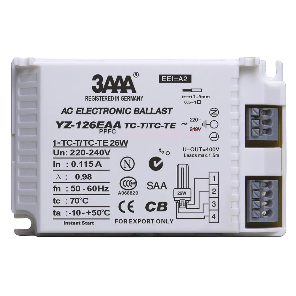 3AAA YZ-113EAA YZ-213EAA TC-D/DE 13W YZ-126EAA YZ-226EAA TC-T/TC-TE 26W YZ-132EAA PLC-T TC-TE AC PPFC Electronic Ballasts - Цвет: YZ-126EAA