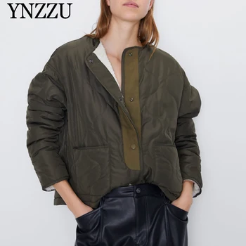 

Women Army green faux fur jacket 2019 Autumn Winter O-neck Single breasted Female Short parkas Loose Fleece Outwear YNZZU 9O001