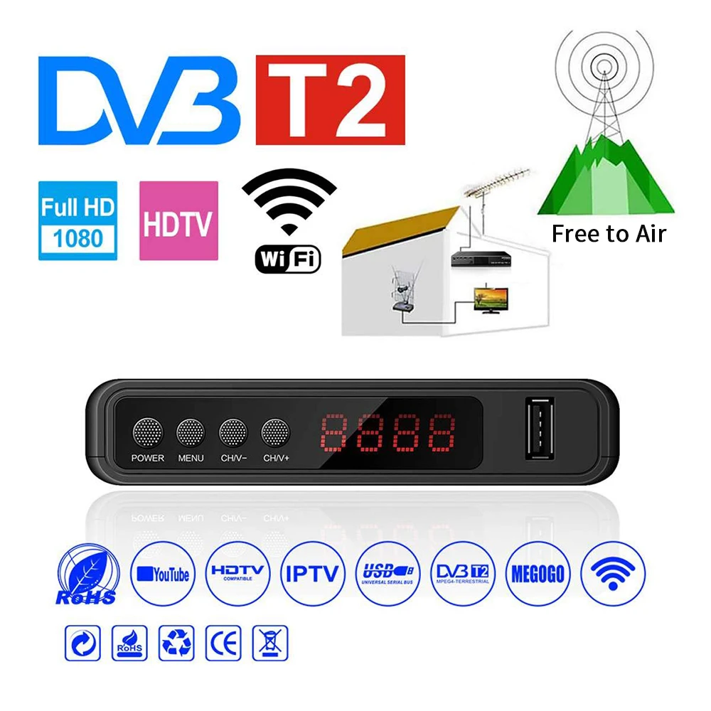 FTA DVB-T2 ТВ-тюнер Vga tv Box DVB T2 для цифрового ТВ-рецептора Wifi приемник DVBT2 DVB-C приставка H.264 AC3 Full HD TDT тюнер