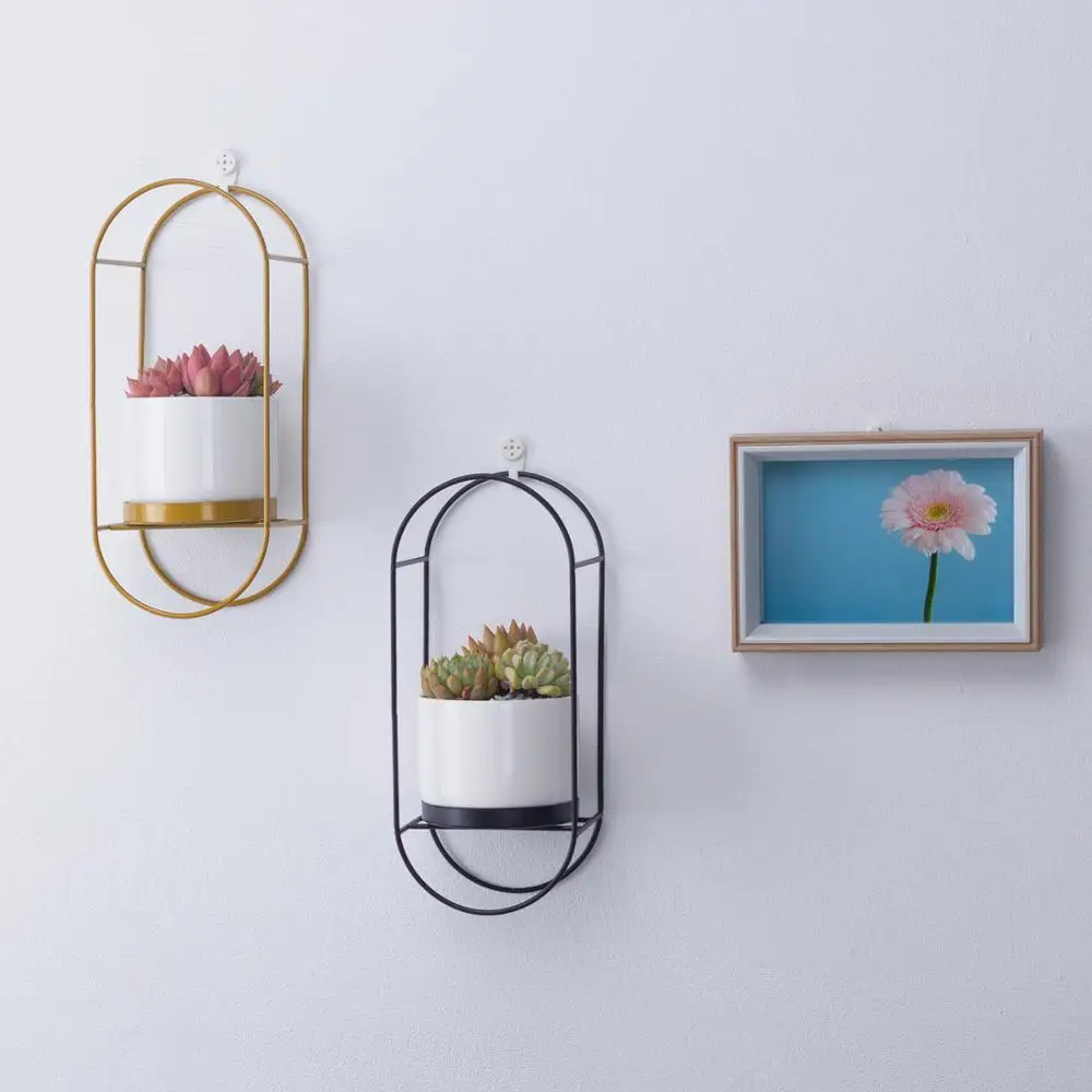 Modern Wall Hanging Flower Pot with Golden Metal Frame White Ceramic Planter Hanging Succulent Plants Pot Wall Decor Home Decor
