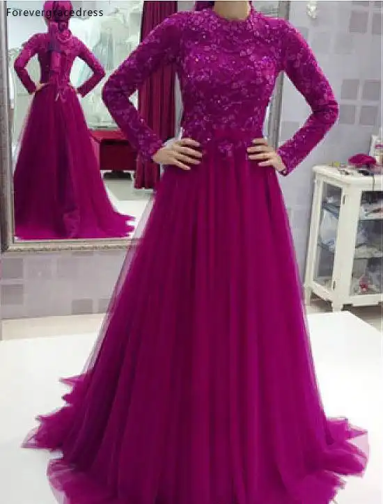 Elegant Muslim Evening Dresses Mermaid Vneck 3/4 Sleeves Lace Beaded