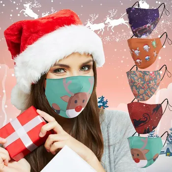 

Masque Face Mask Adult Christmas Santa Claus Elk Printed Protective Reusable Masks Washable Dustproof Coldproof Mask Mascarillas