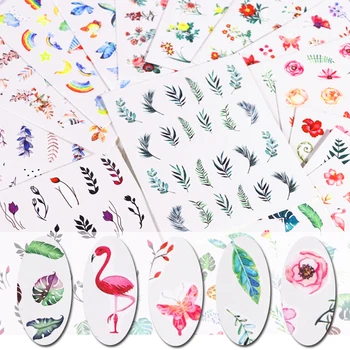 

1Pcs Natural Theme Nail Sticker Flamingo Flower Leaf Designs for Nail Art DIY Craft Wraps Water Transfer Manicure Nail Decals